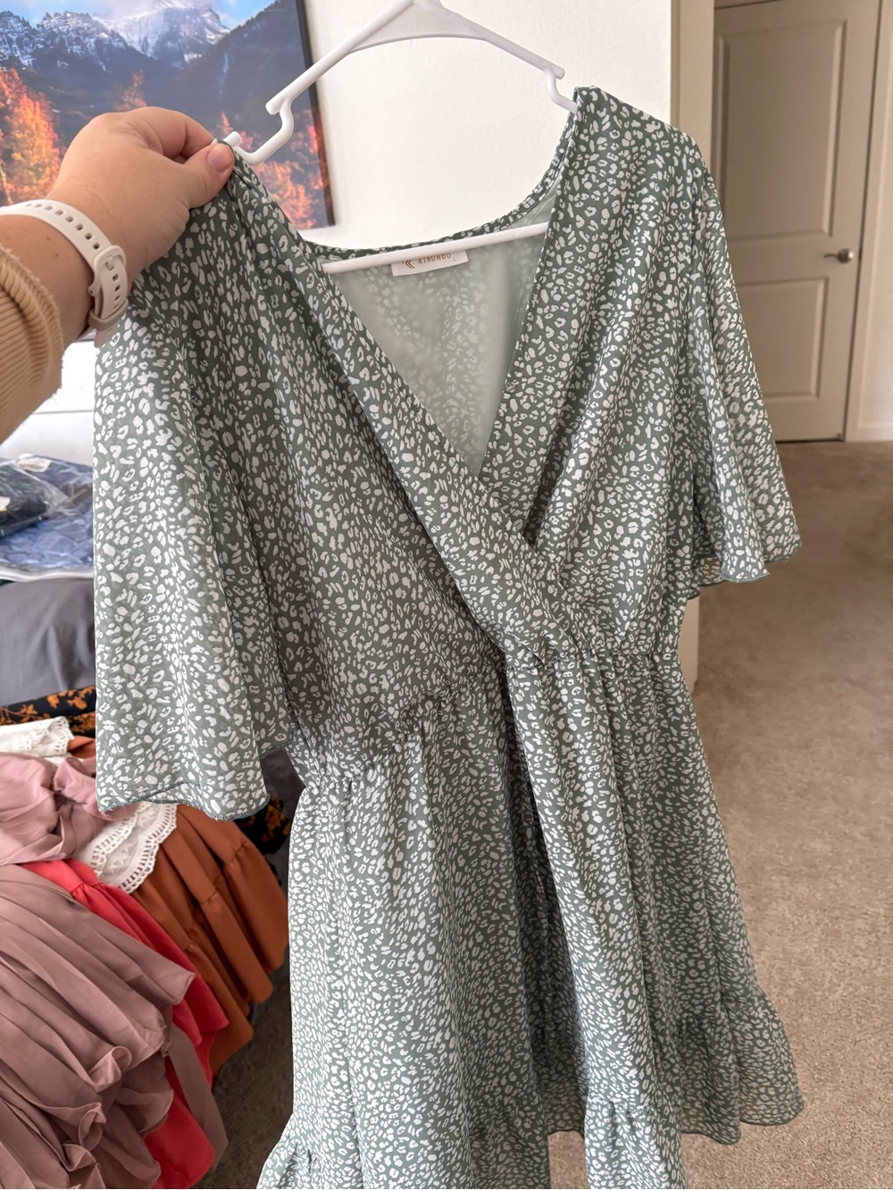 Women’s Sage Green Printed Wrap Dress